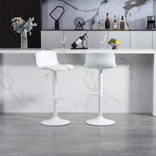 Adjustable Swivel Stool Set Of 2 / Modern Style Bar Stools / Plastic Backrest & Faux Leather Seat / Gas Spring Height Adjustment / Suitable For Kitchen Islands Or Dining Rooms - 白色 - 查看 4