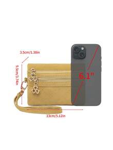 MIYIN Women's Vintage Design Snap Button Short Wallet Minimalist Style Zipper Short Leather Purse With Wrist Strap - Yellow - View 8