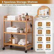3-Tier Utility Cart 4-Wheel Mobile Shelving Organizer With 3 Hanging Hooks For Kitchen Living Room Bathroom Study - A - View 8