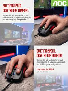 1個 AOC GM180 RGB 有線電競滑鼠，7 個可編程按鈕，800-7200 可調 DPI，1.5m 編織 USB 線，輕量人體工學光學電競滑鼠，適用於 Windows PC 筆記型電腦桌上型電腦 - 查看 8