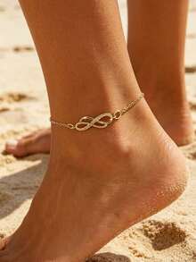 1pc Fashionable Double Layer Infinity Symbol Anklet, Summer Minimalist Style Ankle Chain, Suitable For Women's Daily And Beach Vacation Wear (Material Is Iron, Avoid Water Contact, Avoid Pulling Hard) - Golden Infinity Symbol - View 6