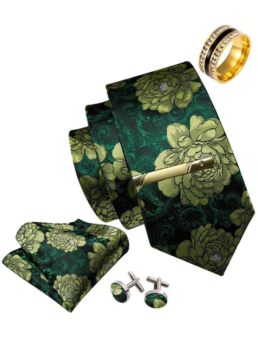 Green Necktie Combo Dress Kit, Classic Accessories For Business Reception, Interview And Daily Formal Wear - Green - View 1