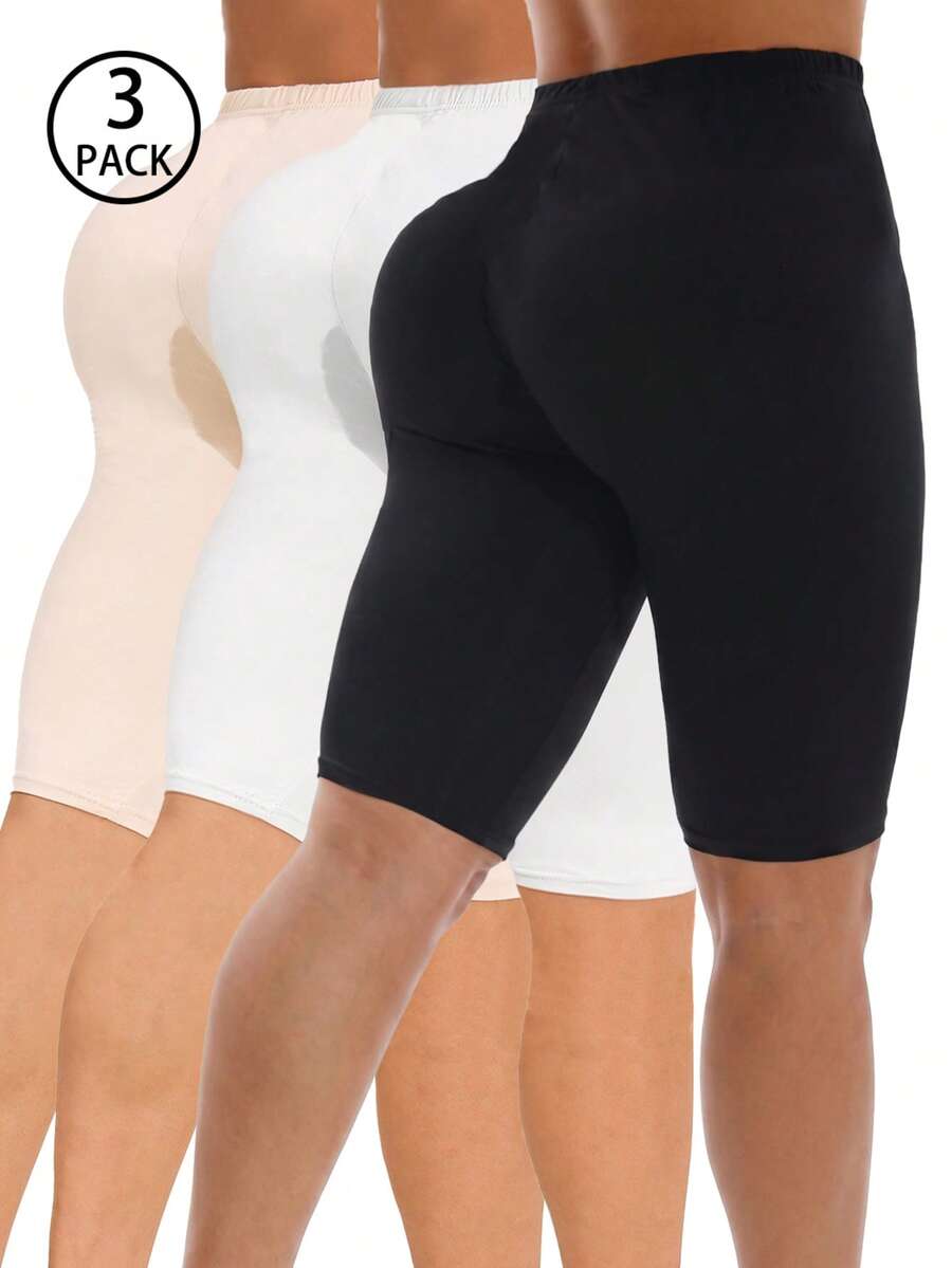 3 pièces/paquet Leggings moulants mode décontractée pour femmes noir blanc abricot, Leggings de sport fitness élastiques, Shorts bermuda pour course en extérieur yoga à la maison été - Multicolore - Voir 1