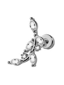 1pc Exquisite Leaf & Star Stud Earring, 18K Gold Plated Flower Silver Cubic Zirconia, Flat Back Ear Lobe Cartilage Conch Helix Piercing Jewelry, Fade-Resistant - A Round CZ Earring - View 19