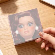 1/4 Pcs Square Creative Sticky Notes And Color Code Labels, Annoying Angry Doll And Brown Wavy Hairstyle Face Memo Pad, Humorous Stationery For Student Office Daily Planning, Gag Gift, Desktop Decor And Workplace Message Notes - one-size - View 7
