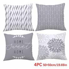 4 Stücke minimalistische graue geometrische Linien Sweet Home Kissenbezüge, einseitig Muster, hautfreundliches Pfirsichhaut-Samtmaterial, 45*45/50*50/40*40CM Kissenbezüge geeignet für Raumdekoration, Innensofa Wohnzimmerdekoration, Partydekoration, dekorative Kissenbezüge Geschenk - Verschiedenfarbig - Übersicht 11