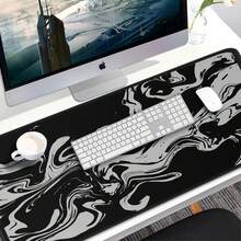 1件電競滑鼠墊 15.7x35.4英吋 (40*90cm) 大型加長電腦鍵盤滑鼠墊，防水防滑橡膠底長款XXL桌面滑鼠墊，適用電競、辦公與居家，大理石白 - 流體黑白 - 查看 6