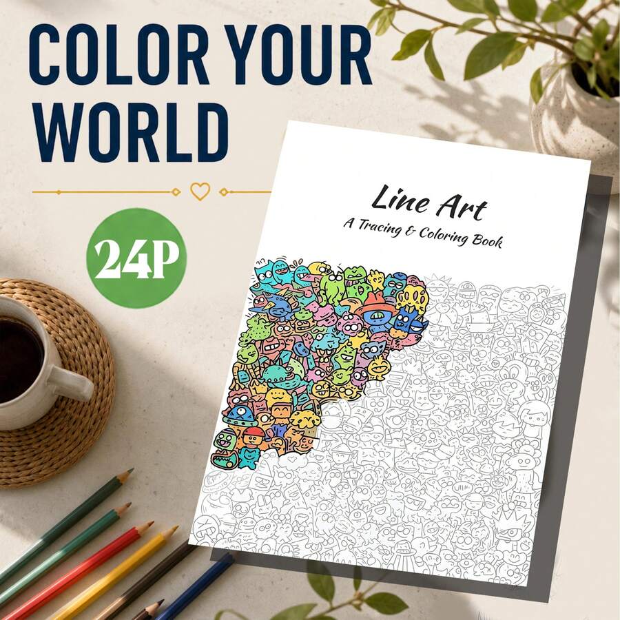 Color Your World Line Art Coloring Book, 24 Pages Of Cartoon Monster Line Art, Fun Creative Sketching Activity, Stress Relief Coloring Practice Book For Adults, Teens And Painting Beginners - Coloring Book - View 1