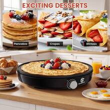 SUPERLEX Multifunctional Crepe Maker, Multi-Purpose Pancake Machine And Household Frying Pan. Featuring A Non-Stick Coating And A Scraper. Adjustable Temperature Control For Cooking Beef Steaks, Fried Eggs And Bacon. Ideal For Kitchen Breakfast Preparation. - UK Plug(220-240V) - View 6