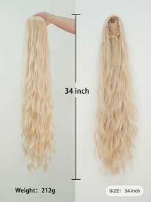 7JHH WIGS 女款 34 吋鉑金金髮捲曲波浪馬尾接髮 | 抽繩固定，柔軟合成髮 – 適合日常、派對與瞬間增加髮量 - Platinum - 查看 3