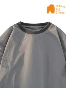 NBCT Japanese Outdoor Style Color Block Round Neck Solid Color T-Shirt Women Drape Loose Fit Plus Size Drop Shoulder Short Sleeve Summer New Student Daily Casual Versatile Couple Basic Half Sleeve - Grey - View 4