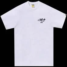 Hip Hop Shirt, Cherry Blossom Print, Short Sleeve, Shark Monkey T-Shirt, Round Neck, Cartoon Pattern, Cotton, Top, Men's, Women's, Youth - Black - View 2