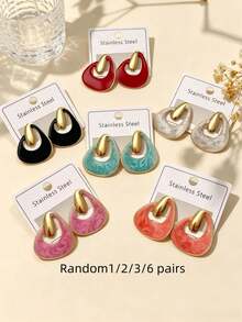 1/2/3/6 Pairs Geometric Pattern Earrings And Pendants, Fashionable Minimalist, Twisted Design Ear Jewelry, Made Of Stainless Steel, Hypoallergenic Pendants, Suitable For Valentine's Day, Christmas And Anniversary Wear - Couple Earrings - Suitable For Daily Commute Wear - Perfect Gift For Her And Him, Also Suitable For Mom, Summer, Valentine's Day Gift, Women's Beach Accessories, Vintage Style. - Multicolor - View 2