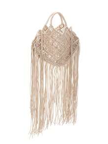 Handmade Woven Beach Vacation Tassel Bag - White - View 5