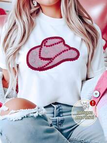 New Women's Shirt, Paired With A Sparkly Cowboy Hat, Western Style Starry Sky Design,  Vacation Top, Fashionable Casual T-Shirt - Unisex T-Shirt - 白色 - 查看 1