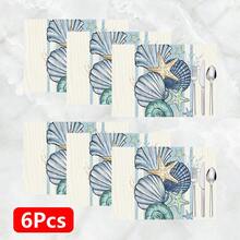 1件/4件/6件裝 家居裝飾 海洋生物圖案印花亞麻餐墊 全季節適用 適合餐桌 可水洗 餐墊杯墊 廚房餐墊 家居用品 廚房用品 餐桌裝飾 - 彩色 - 查看 16