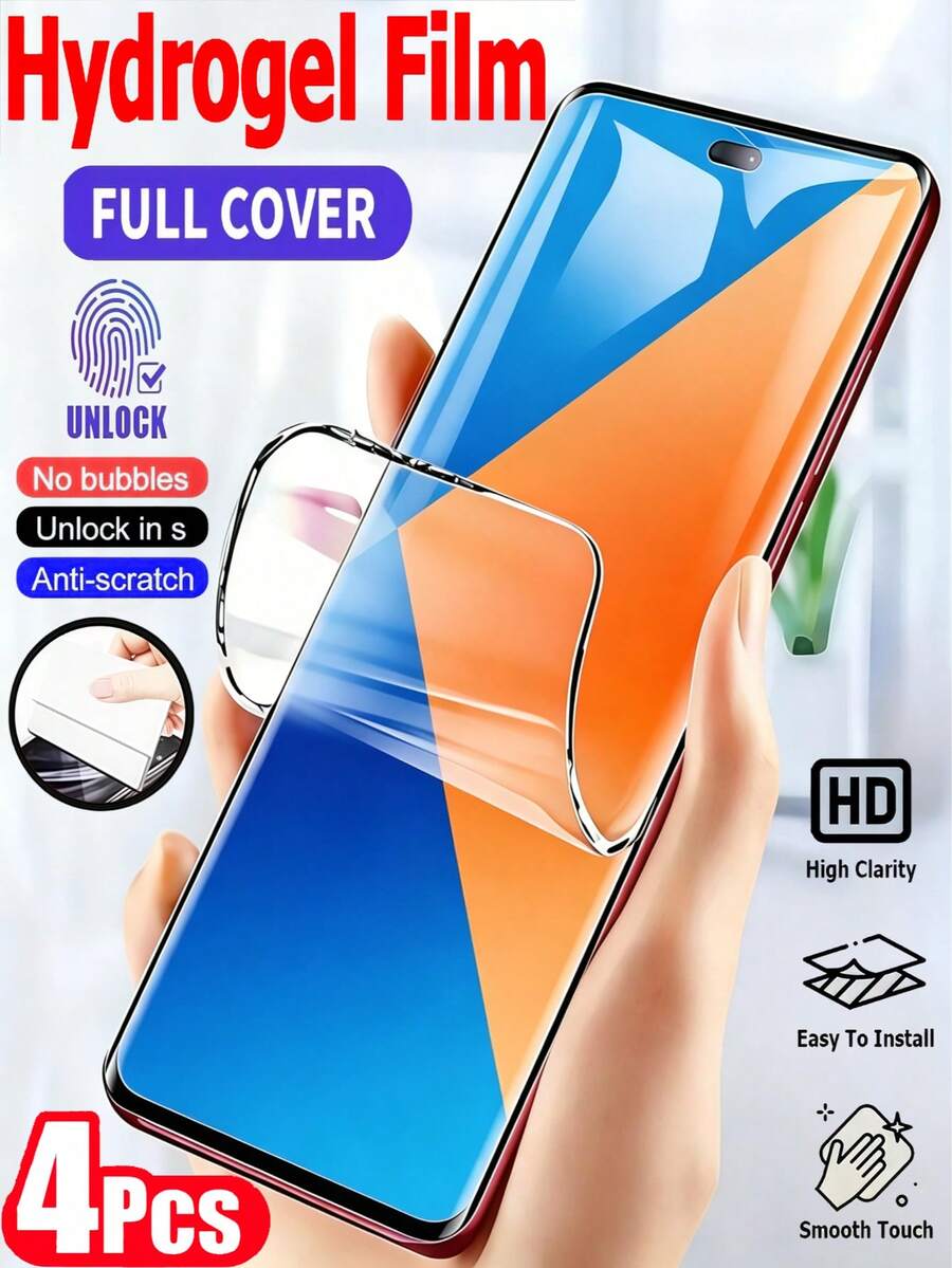 4片裝 HD 3D 曲面水凝膜 防爆耐刮 適用於 G85 G86 30/40/50/60/70 Pro Fusion/Holor 100 200 400 Magic 5/6/7 Lite 8 Pro/適用於 Galaxy S25 S24 S23 S22 Ultra S10 Note10/適用於 Note 13 14 15 Pro+ 4g 5g 軟膜非玻璃