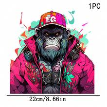 1/2/3PCS Streetwear Gorilla Heat Transfer, Hip Hop Pink Jacket Headphone Baseball Cap Graffiti Style Gorilla Pattern Heat Transfer, Vinyl Print, Heat Transfer Sticker, Iron-On Transfer Sticker Decal - Suitable For Pillows, DIY, Backpacks, T-Shirts, Canvas Bags, Hoodies, Jeans, T-Shirts, Clothing, Sewing Supplies - Multicolor - View 4