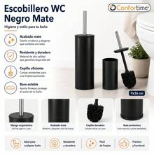 Inde CONFORTIME | Porte-brosse WC en acier inoxydable noir mat 9 x 36 cm, brosse de salle de bain avec couvercle et manche en acier inoxydable, porte-brosse de salle de bain moderne, accessoires de salle de bain pour le nettoyage des toilettes - Porte-brosse de toilette noir - Voir 3