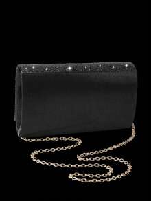 Shiny Luxury Women's Sequin Clutch, V-Shaped Metal Flap Bag, Letter Fashion Party Bag, Women's Ball Handbag, Women's Wedding Evening Bag, Shiny Luxury Diamond Jewelry Set, Sparkling Necklace, Earrings And Bracelet Set, Suitable For Matching Shiny Evening Gowns, Wedding Dresses And Party Outfits - Black - View 10