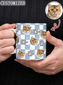 Taza de cerámica personalizada con cara de mascota a cuadros, taza de café con retrato de perro personalizado, impresión de doble cara de 11 onzas, mejor papá de perro, regalo personalizado para el Día del Padre y cumpleaños del dueño de la mascota - multicolor - Ver 3