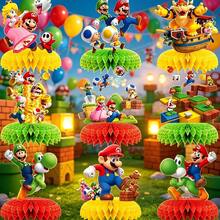 SUPER MARIO BROS. 1 Set Décoration de Centre de Table Mascotte d'Aventure en Nid d'Abeille, Cadre en Papier Pliable à Double Couche, Arrangement de Table pour Fête d'Anniversaire, Accessoires de Photographie de Scène de Fête de Célébration et Décoration d'Événement Thématique, Convient pour la Stylisation de Fête Surprise pour Filles - Multicolore - Voir 1