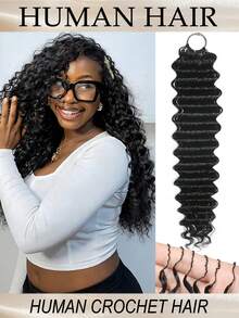 Boho Braids Water Wave Curly 60g 50 Strands Human Crochet Hair For Women 12-18 Inch 100% Remy Human Hair Pre-Separated Invisible Miracle Knots Feather Crochet Human Hair Boho Extensions Natural Black 1B# - Natural Black - View 2