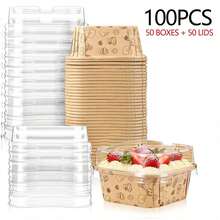 100/40/20 Peças Assadeira de Micro-ondas com Tampa 6oz (Aprox. 170,1g) Embalagem de Xícara Quadrada para Cupcake, Bandeja de Papel Parafinado para Pão, Recipiente Descartável para Alimentos, Tigela, Adequado para Bolo, Sorvete, Iogurte, Comida de Festa - Multicolorido - Visão 13