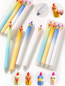 8/1pc Cute Rooster Retractable Pen, Modern Fun Durable Plastic Barrel Click Pen, No Ink Leakage, Smudge-Proof Signature Diary Pen, Desk Accessory For Teenage Girls, Suitable For Classroom, Study Room, Daily Homework, Easter Holiday Gift, School Supplies - Multiple Styles - View 3
