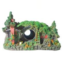 1pc/A/B/C/Style/Realistic Moss Grass House Aquarium Landscape Decoration Ornament. Resin Fish Shrimp Hiding Cave Aquarium Micro Landscape Fairy Tale Cottage Ornamental Fish Hiding, Breeding Tunnel Aquarium Decoration Toy..... - Happy Aquarium - View 3