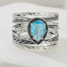 Bohemian Water Drop Design Ring, Women's Hollow Handmade Jewelry, Suitable For Daily Wear - Silver - View 4