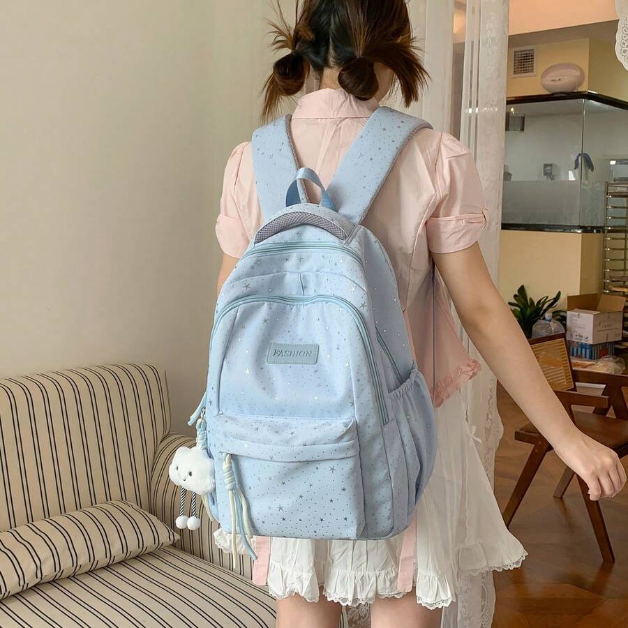 LECEY 女款中學高中大學生大容量後背包 - 藍色 - 查看 1