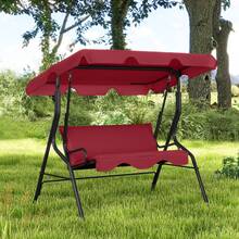 3-Person Outdoor Patio Swing Chair W/ Adjustable Canopy & Removable Cushion - Burgundy - View 4