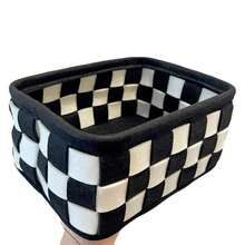 3pcs Fashionable Black & White Plaid Felt Storage Baskets, 3-Piece Open Desktop Organizer Bins For Cosmetics, Toiletries, Snacks, Remote Controls, Home Essential Storage Organizer For Bedroom, Office, Dorm, Closet, Shelf, Mother's Day Gift - Multicolor - View 10