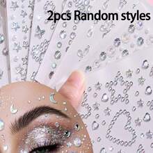 2 Peças/Pacote Adesivos de Strass Aurora Brilhante em Formato de Coração, Coração Vazado, Estrela e Múltiplas Formas, Adesivos de Cristal 3D, Adesivos de Maquiagem de Palco Prata Branco, Decoração de Maquiagem de Olhos com Glitter Sem Cola - Multicolorido - Visão 8