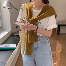 韓国デザイン メッシュ透かし編みショールジレ 肩掛け羽織り レディース カジュアル オフィス通勤 万能アウター おしゃれ薄手トップス - アプリコット - チェックする 3