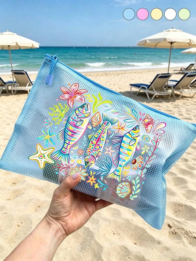 Fashionable Waterproof PVC Beach Bag, Colorful Letter Print, A4 Size, Transparent Cosmetic Bag With Nylon Zipper, Suitable For Swimming, Diving And Summer Vacation, Lightweight, Suitable For Men And Women, Beach Bag Accessories, Travel Essentials, Travel Accessories, Vacation Essentials, (Note: Pink And Nude Bags Do Not Include Beach Supplies, Only Include Bags With Size 34*24cm.) School Supplies - Multicolor - View 1