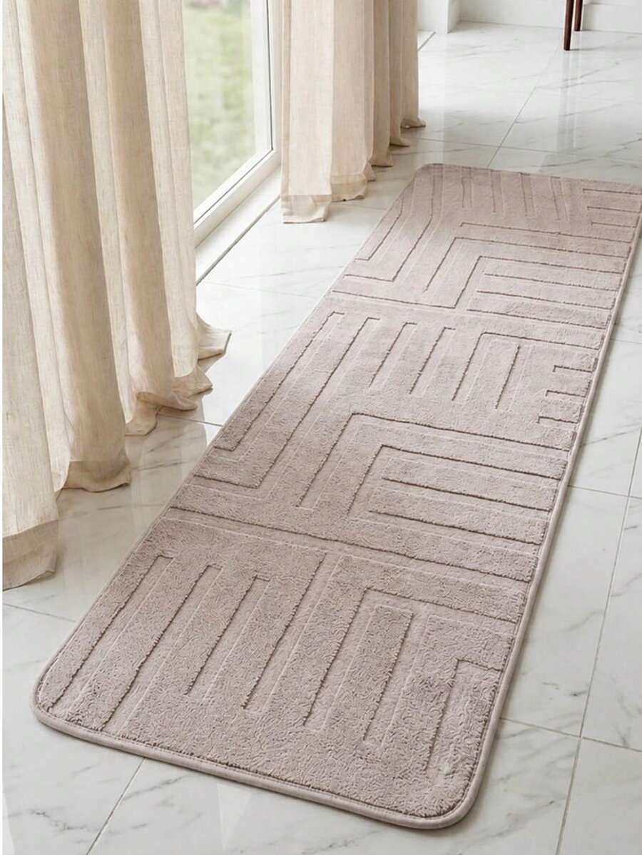 Luxury Runner Rug 2.00m X 60cm – Geometric Design With Reinforced Bias Binding. Beautiful And Non-Slip. - Champagne - View 1
