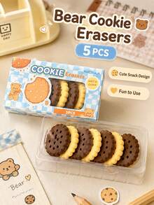 4pcs Cute Snack Shaped Erasers, Chocolate Cookie Toast Cartoon Pencil Erasers, Fun Food Style Stationery, Suitable For School, Office, Planner, Classroom Rewards And Back To School Gifts - Cute Snacks - View 5