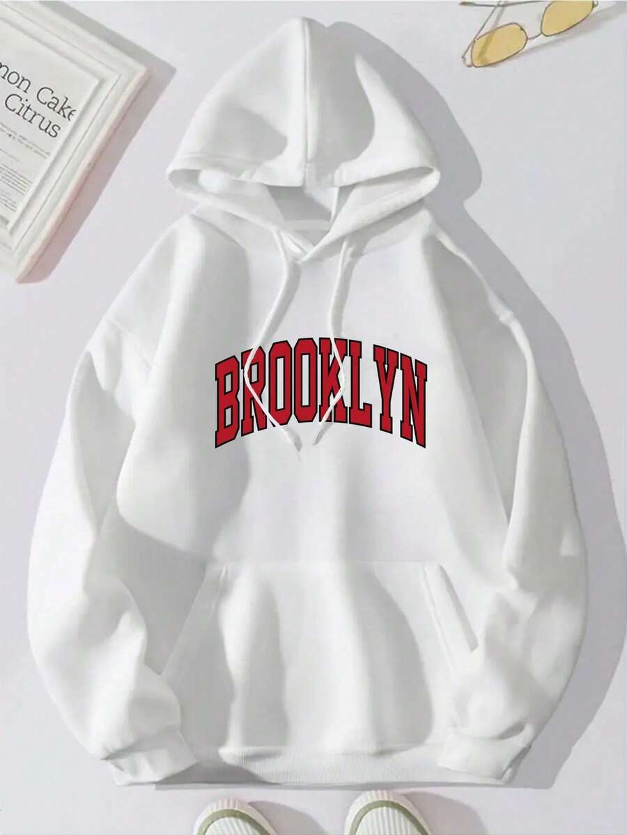 MURAMASA Men's Letter Print Drawstring Hoodie With Kangaroo Pocket - 白色的 - 查看 1