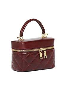 PU Leather Handbag For Women, New Fashion Crossbody Bag With Niche Design, Chain Strap, Minimalist Commuter Bag, Textured Small Square Box Bag - Burgundy - View 4