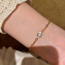法式復古 18K 金鍍圓形鋯石細緻極簡鏈條手鍊 女款珠寶 - 金色 - 查看 5
