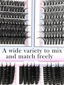 YIDUO 980pcs 6-Style Mixed Cluster Eyelash Extension Set, 80D-300D Pointed Base Dense D-Curl Lashes 5-20mm, Complete DIY Kit With 2 Bottles Of Adhesive & Sealer, Remover, Tweezers And Brush, Suitable For Home Use - Multicolor - View 6