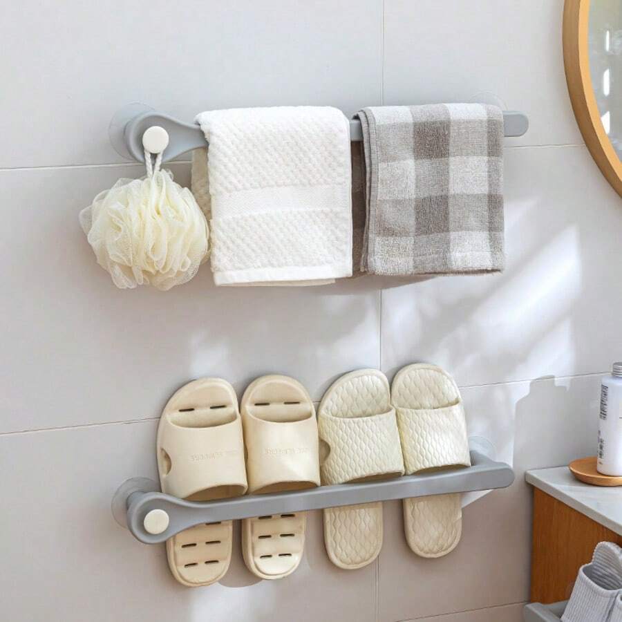 Estante para pantuflas de baño montado en la pared, estante para zapatos de baño montado en la pared, estante para zapatos sin taladro, estante de almacenamiento - Gris - Ver 1