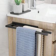 Portaoggetti, portaoggetti per bagno, portasciugamani senza foratura, nero opaco, acciaio inox, autoadesivo, doppio portasciugamani, 39 cm - Visualizzare 3