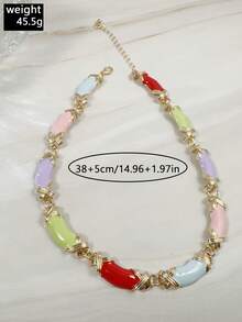 1pc/Bohemian Style Dopamine Color Palette Colorful Rectangular Acrylic Beaded Necklace - Women's Vibrant Collarbone Chain, Suitable For Daily Wear And Vacation, Cute Necklace (Accessory Color Random) - 32745-nek-colour - View 7