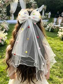 1pc Romantic Elegant Fashion Bridal Tulle Bow Hair Clip, Versatile Wedding Hair Accessory - Multicolor - View 1