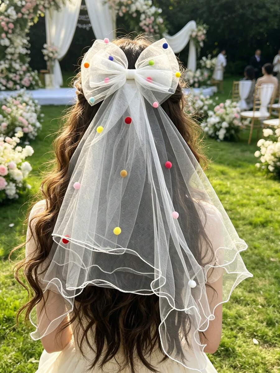 1pc Romantic Elegant Fashion Bridal Tulle Bow Hair Clip, Versatile Wedding Hair Accessory - Multicolor - View 1