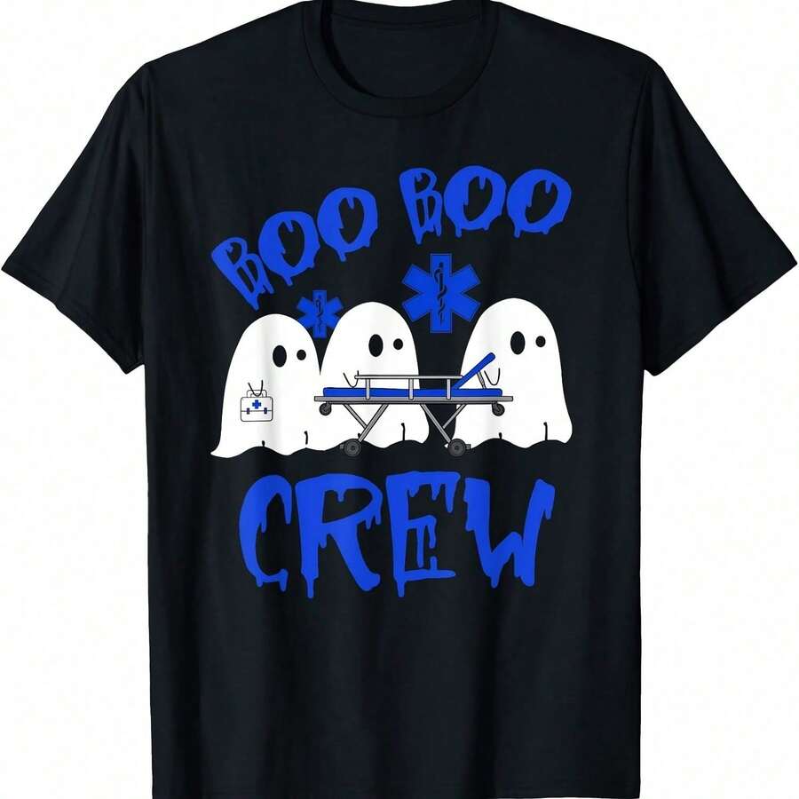 Boo Boo Crew Halloween T-Shirt With A Fun Ghost Design For EMS, EMT, Paramedics, And Nurses - Black - View 1