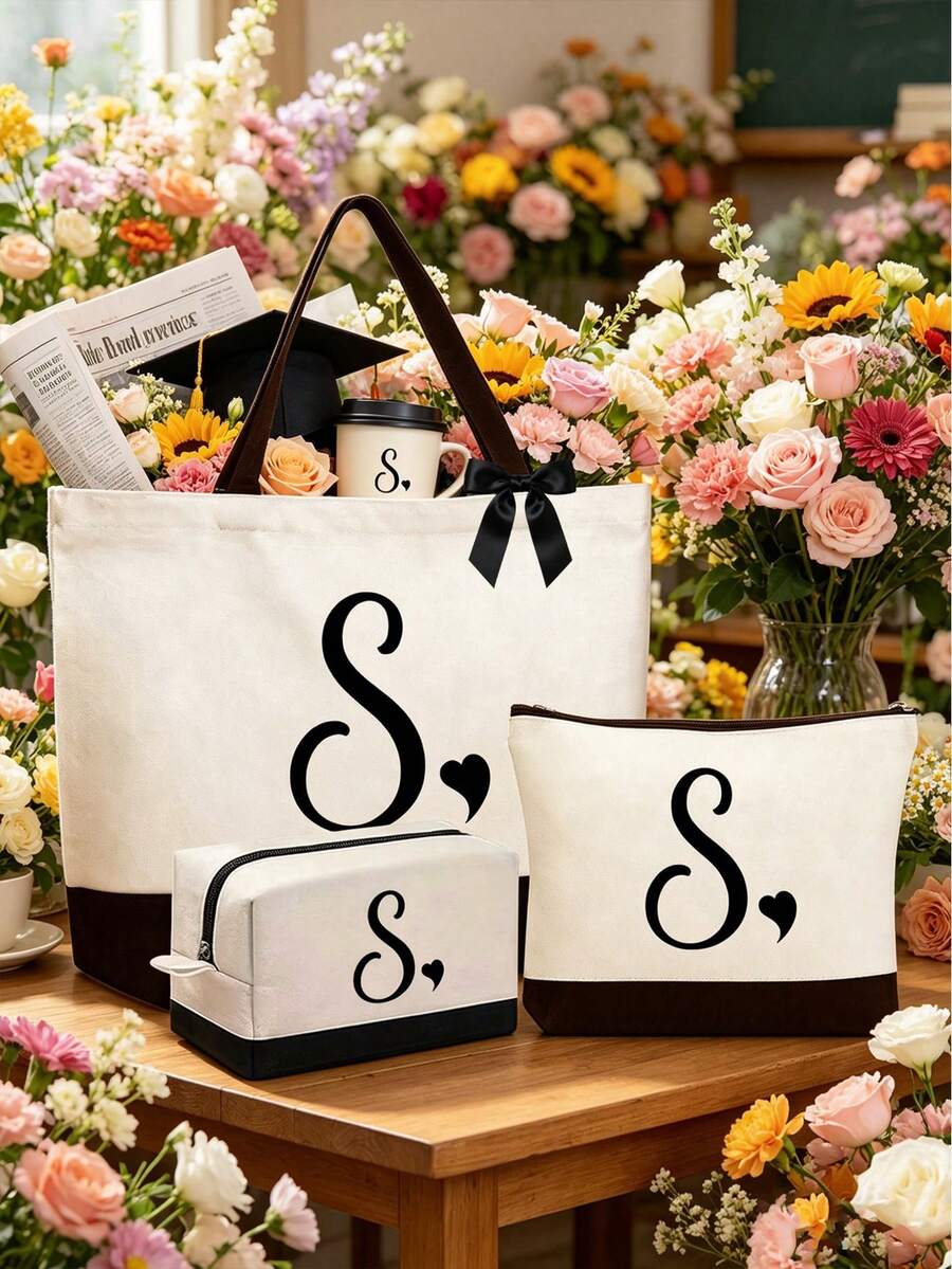 Bolso Tote Grande para Mujer con Patrón de Inicial - Esencial de Verano. Cinta, Bolso de Playa de Gran Capacidad, Bolso Multifuncional, Bolso de Hombro Portátil de Moda, Bolso de Aseo para Viajes, Bolso de Maquillaje, Bolso de Almacenamiento de Trajes de Baño, Adecuado para Oficina, Playa, Vacaciones, Compras, Fiesta, Recuerdo de Graduación, Adecuado para Recuerdo de Viaje, Regalo del Día del Maestro, Regalo de Regreso a la Escuela, Regalo de Fiesta, Regalo de Vacaciones - Multicolor - Ver 1